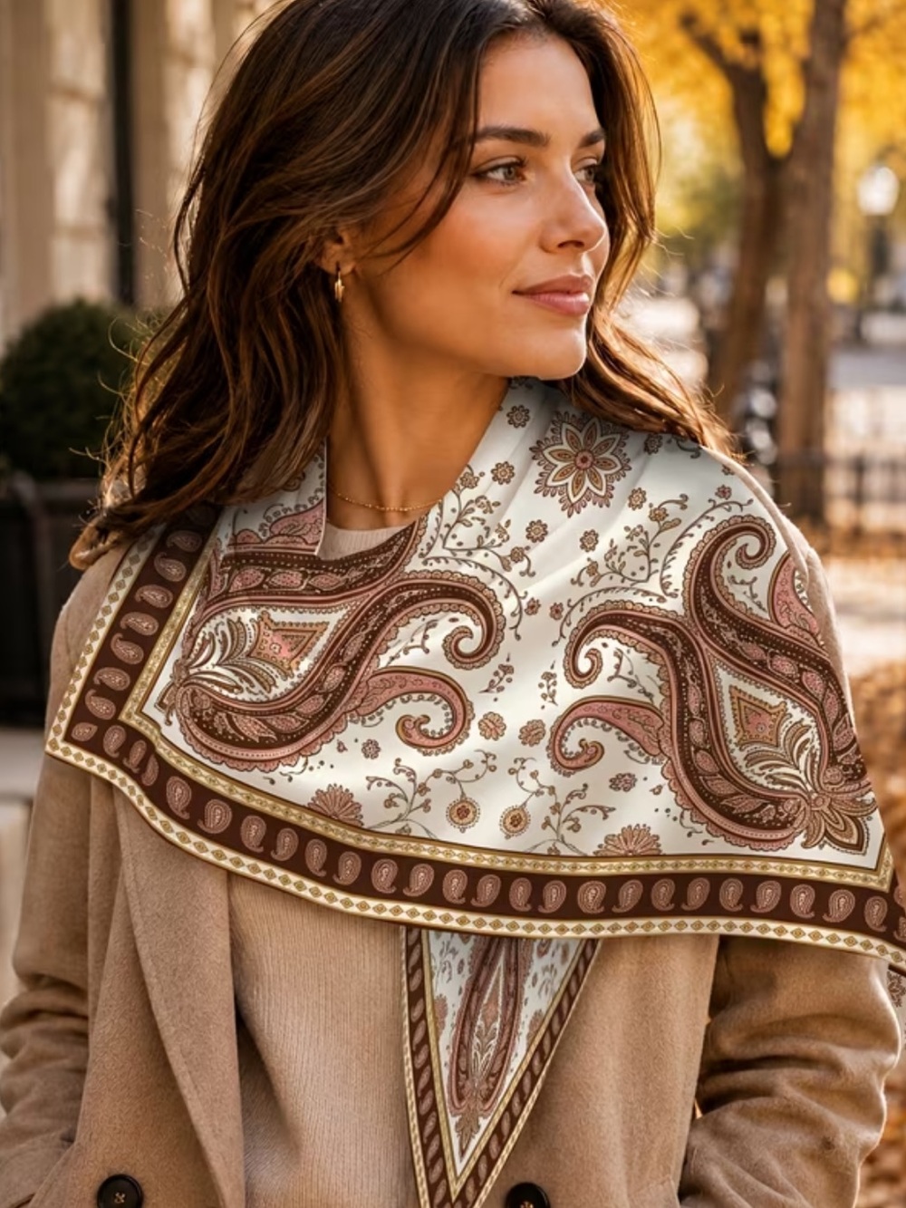 Classic Paisley Scarf in Cream and Brown | Floral